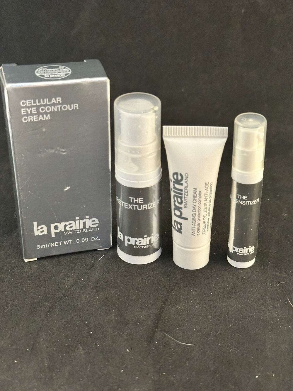 NIB la prairie Samples; day cream, eye cream, retexture serum, de-sensitizer